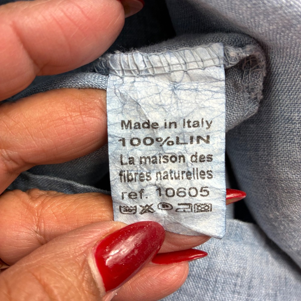 Colette‎ Italy 100% Linen V-Neck Tunic Dress Blue Short Sleeve Boho Beach Lounge - Picture 8 of 8